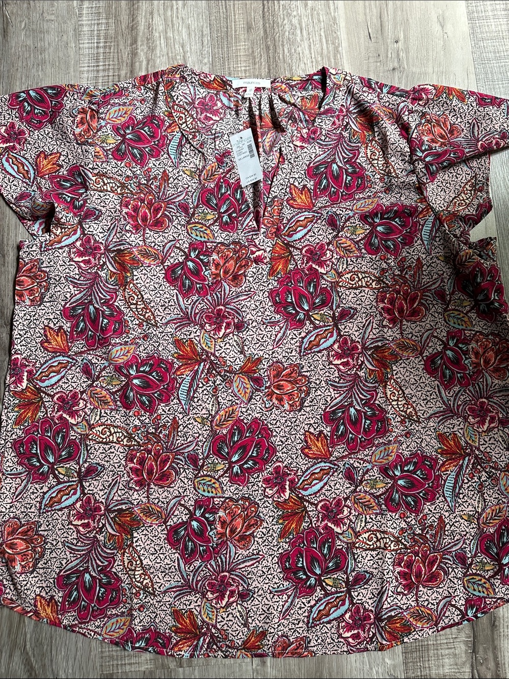 Maurice’s Floral Split-Neck Blouse in Pink & Red